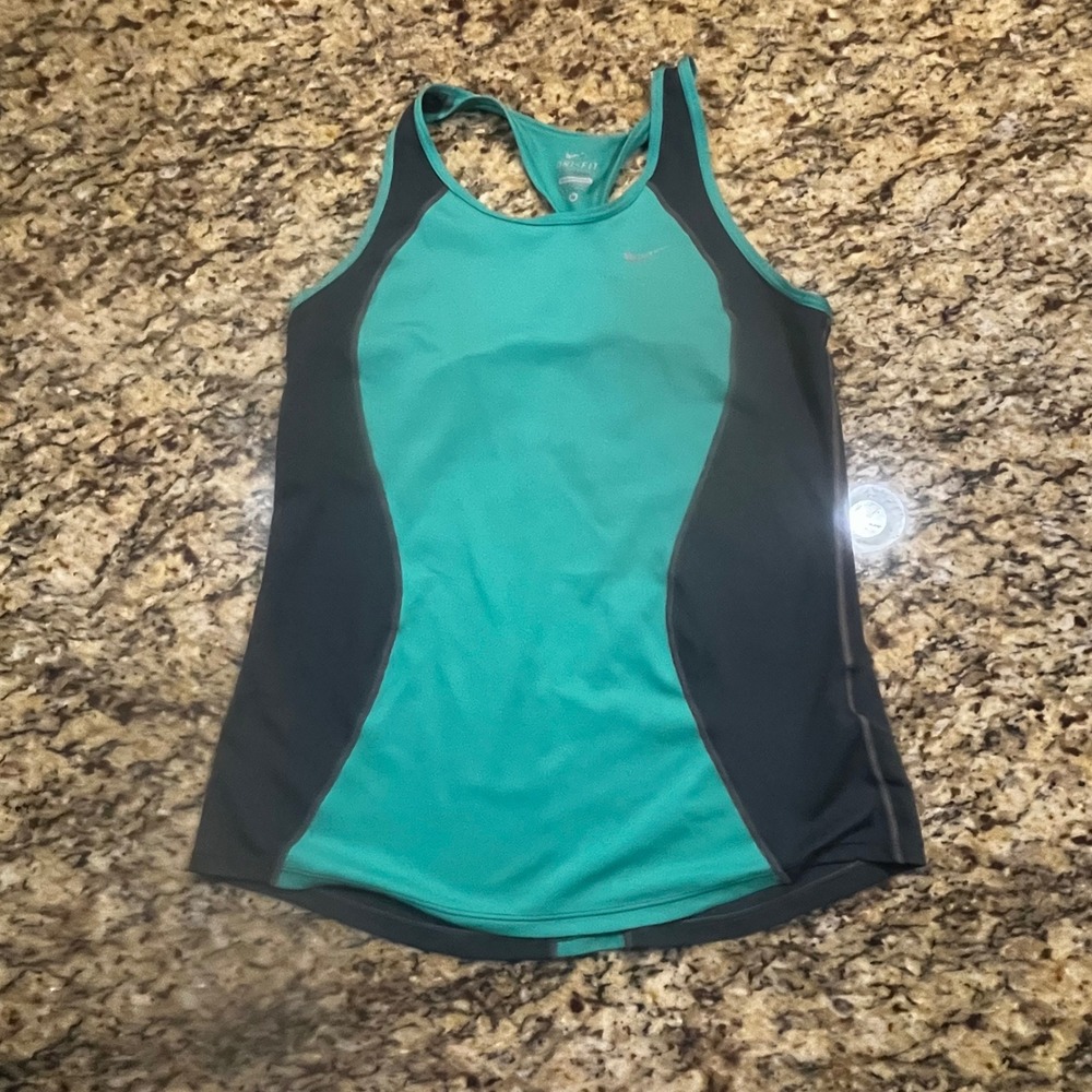 Nike Dri-FIT Womens‎ Racerback Tank Top Teal Grey Colorblock Athletic Gym Size M